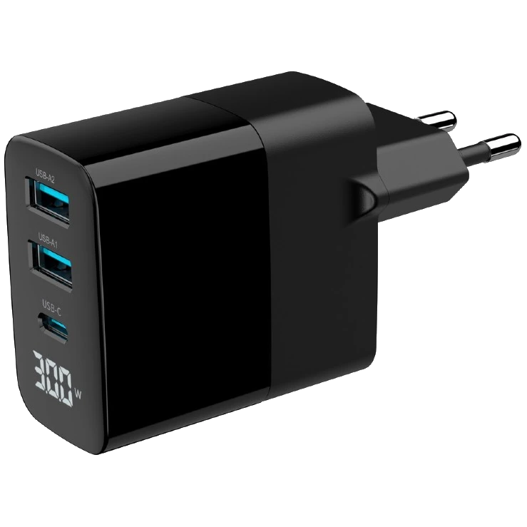 Мережевий зарядний пристрій Gembird TA-UC-PDQC30LCD-BK-02 2хUSB-A (QC3.0 18W) + 1хType-C (PD20W)