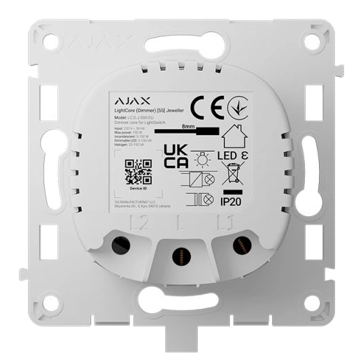 Бездротовий розумний сенсорний димерний вимикач світла Ajax LightCore (Dimmer) [55] (8EU) ASP white