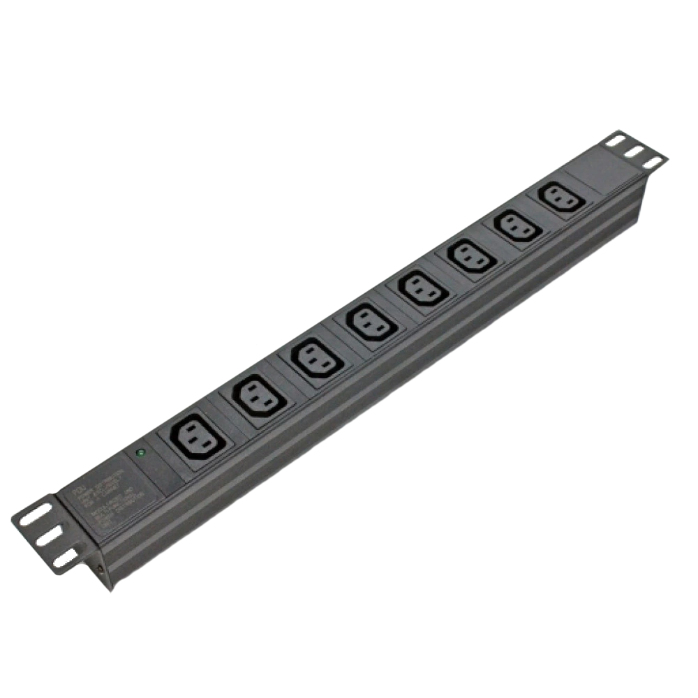 Блок 19" на 8 роз. С13, 10А, з індикат., без шнура, чорний, 1U, Kingda KD-IEC1008WKPB19A-C14