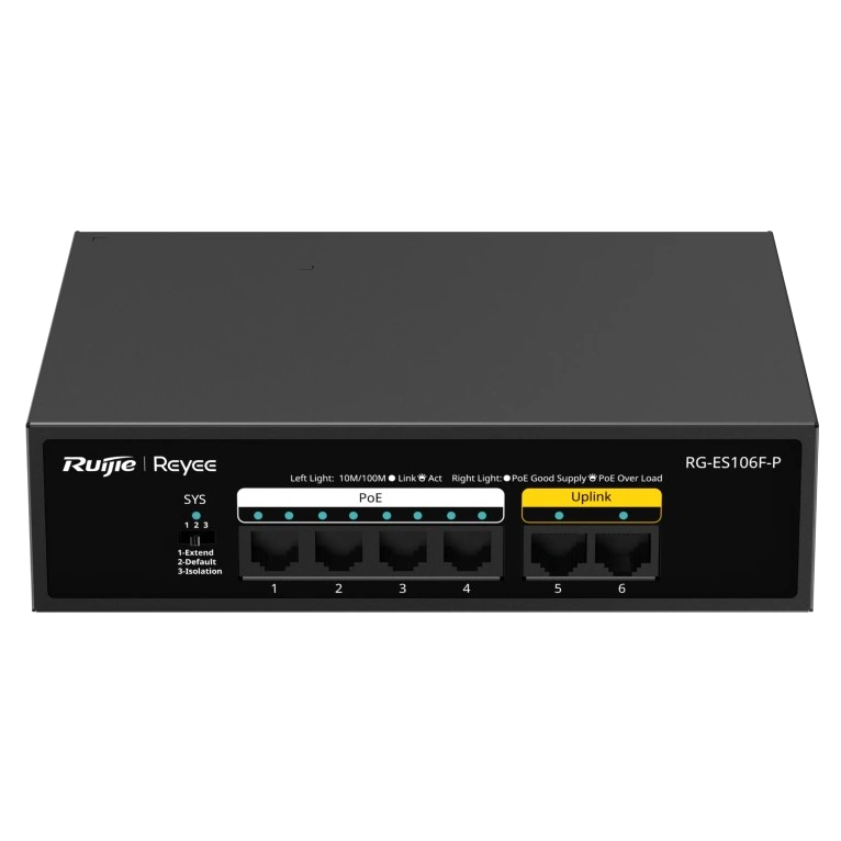 Комутатор 6 портів некерований Ruijie Reyee RG-ES106F-P PoE