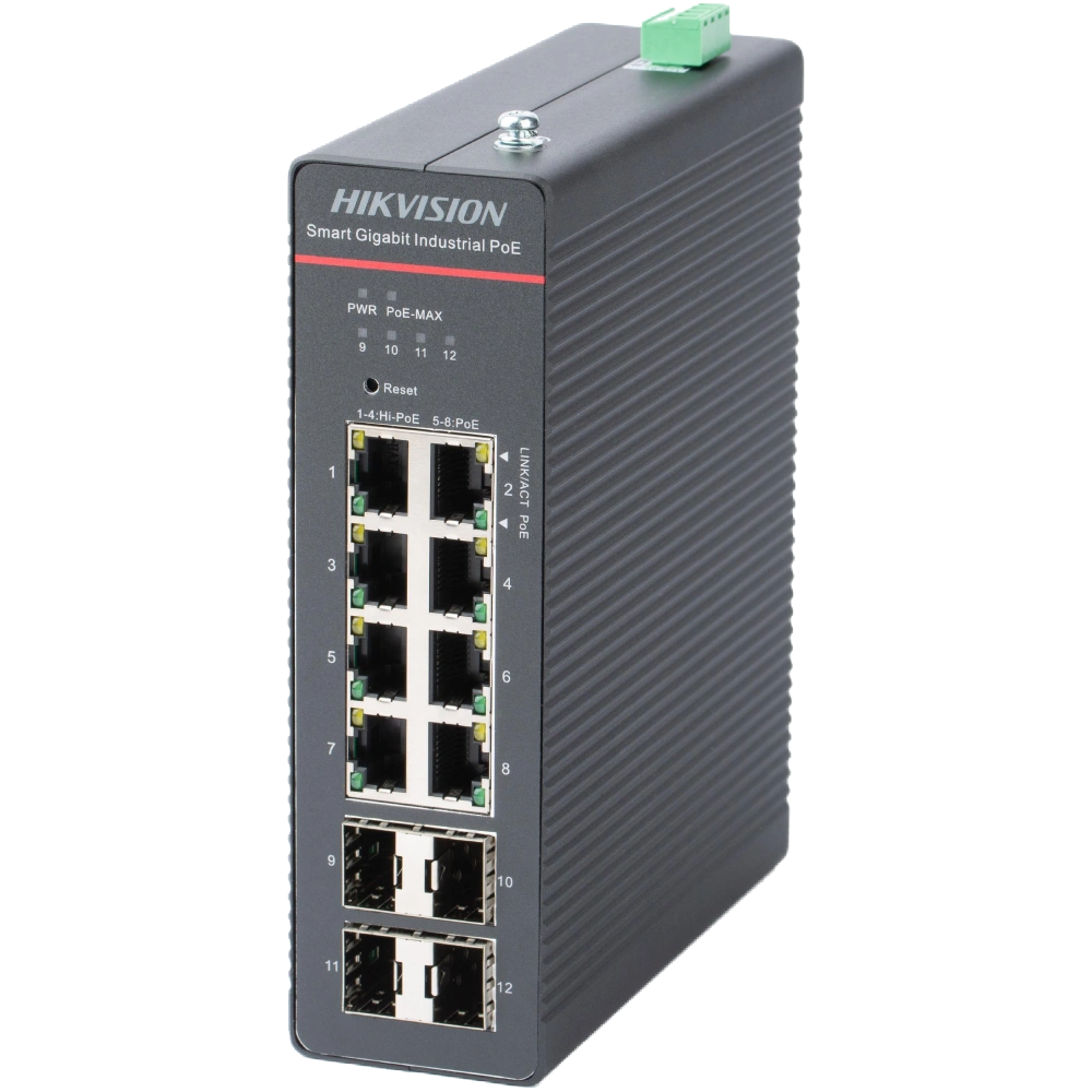 Комутатор 8 портів керований Hikvision DS-3T1512HP-SI-8P4FKIT(240W)