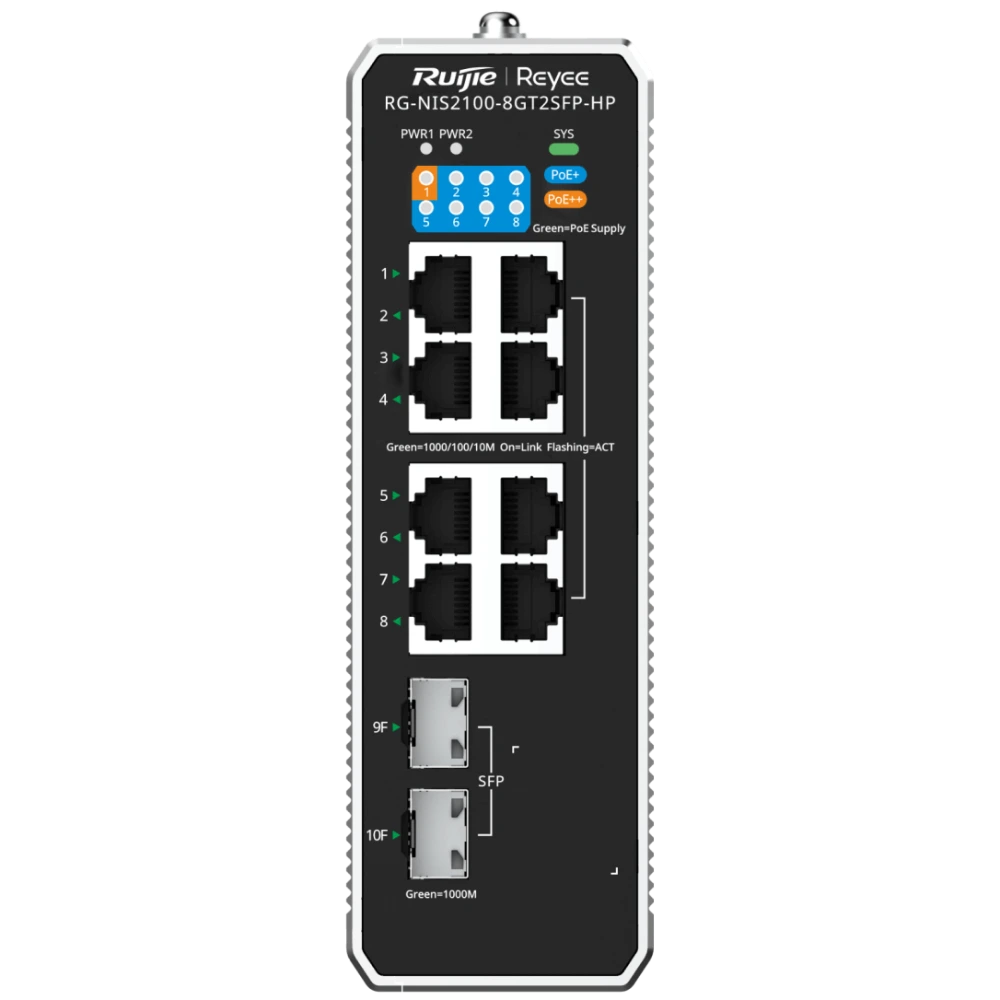 Комутатор 10 портів керований Ruijie Reyee RG-NIS2100-8GT2SFP-HP PoE++
