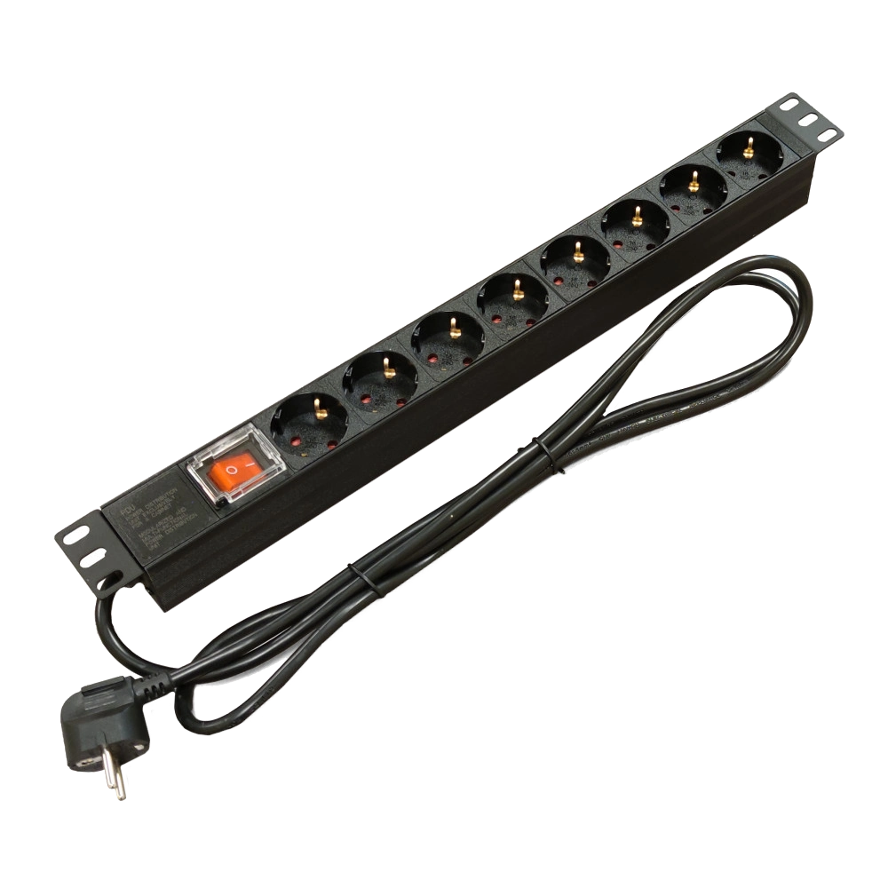 Блок 19" на 8 роз. нім. станд., 16А, 1U, з вимикачем, шнур 1.8м Kingda