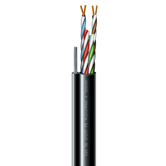 Кабель кручена пара ЗЗКМ (UTP мідь вуличний з тросом) Cat. 5e U/UTP РЕ steel cord 4x2x24 AWG (k) трос (70910181) б