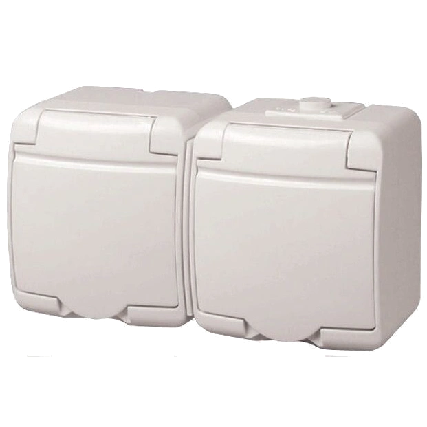 Розетка 2-на з з/к Schuko RHE-2s(біла/біла кришка, IP54) ETI