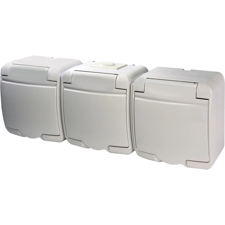 Розетка 3-на з з/к Schuko RHE-3s (біла/біла кришка, IP54) ETI