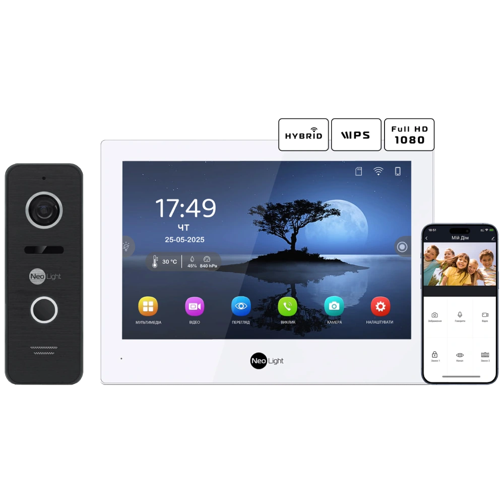 Комплект відеодомофону Neolight ALPHA Hybrid + PRIME FHD Black
