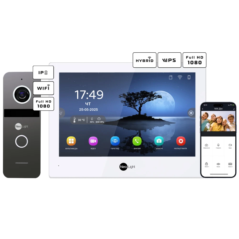 Комплект відеодомофону Neolight ALPHA Hybrid + SOLO IPW Graphite з кутком, PoE адаптер для п