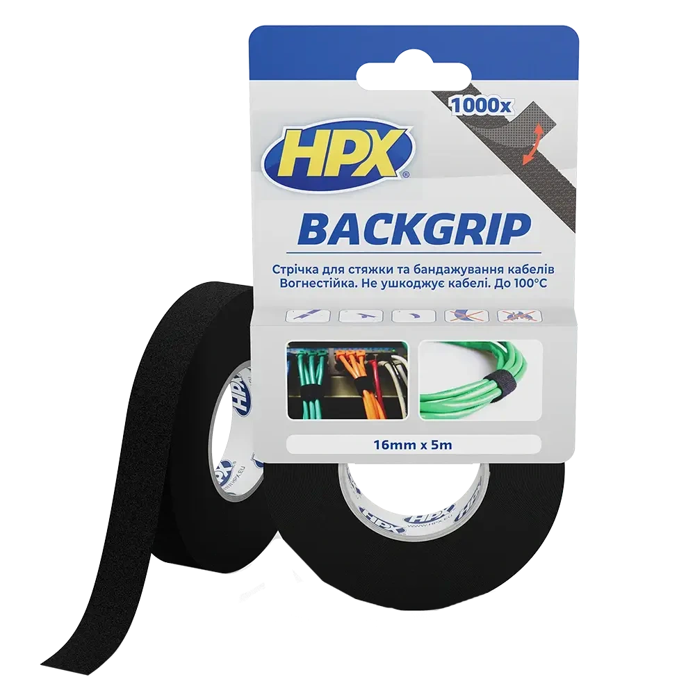 Стрічка-липучка для бандажу кабелів HPX BACKGRIP BG1605 16х1,25мм 5м