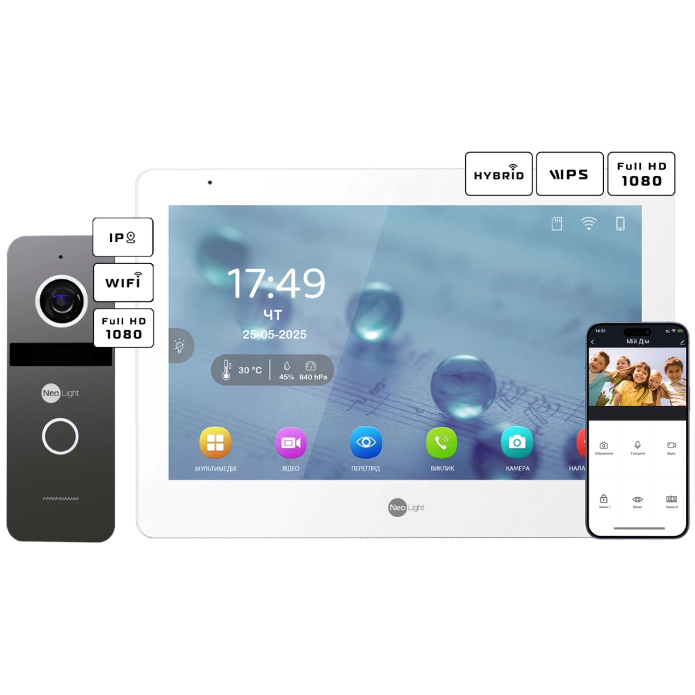 Комплект відеодомофону Neolight MEZZO Hybrid + SOLO IPW Graphite з кутком, PoE адаптер для п
