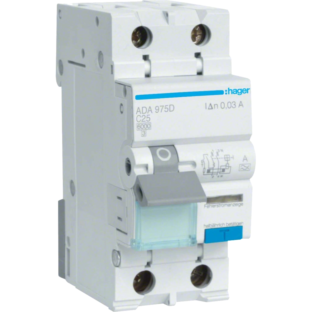 Дифавтомат 1P+N, 6kA, C-25A, 30mA, A Hager ADA975D