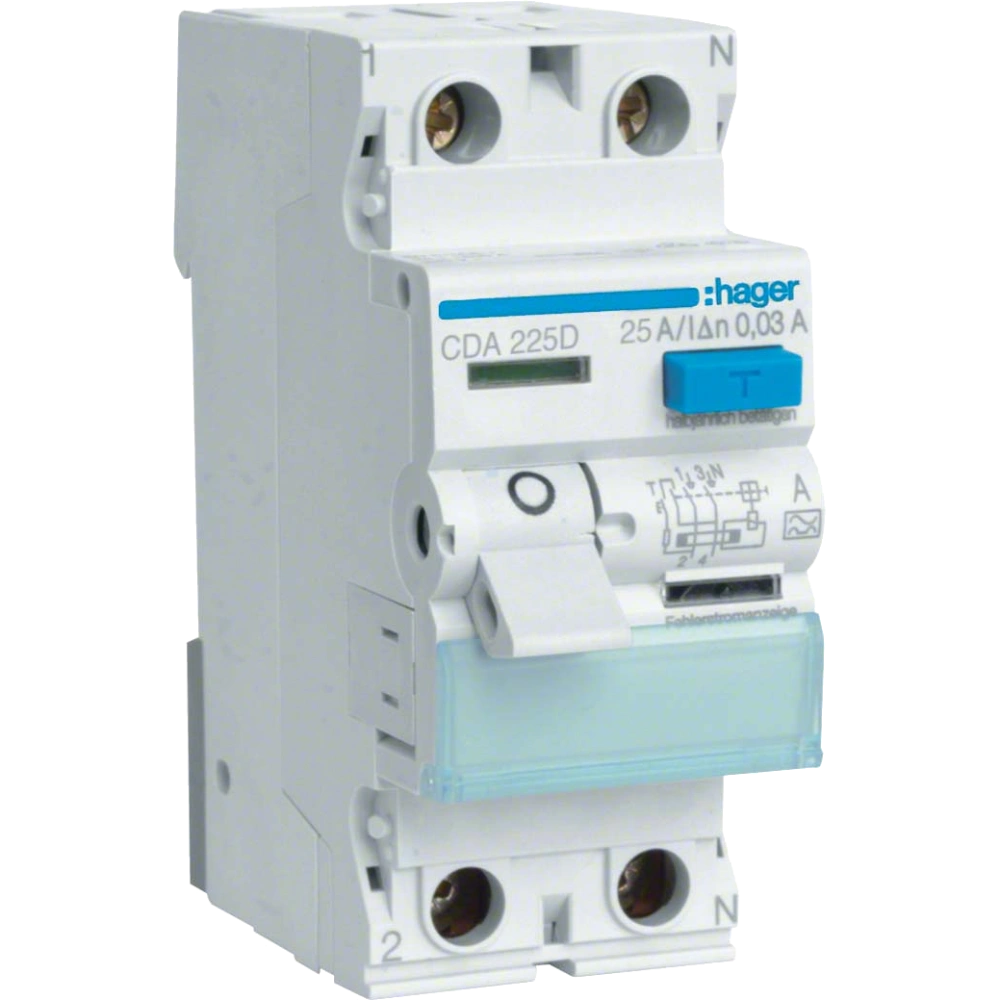 Диференціальне реле 2P, 6kA, 25A, 30mA, A Hager CDA225D