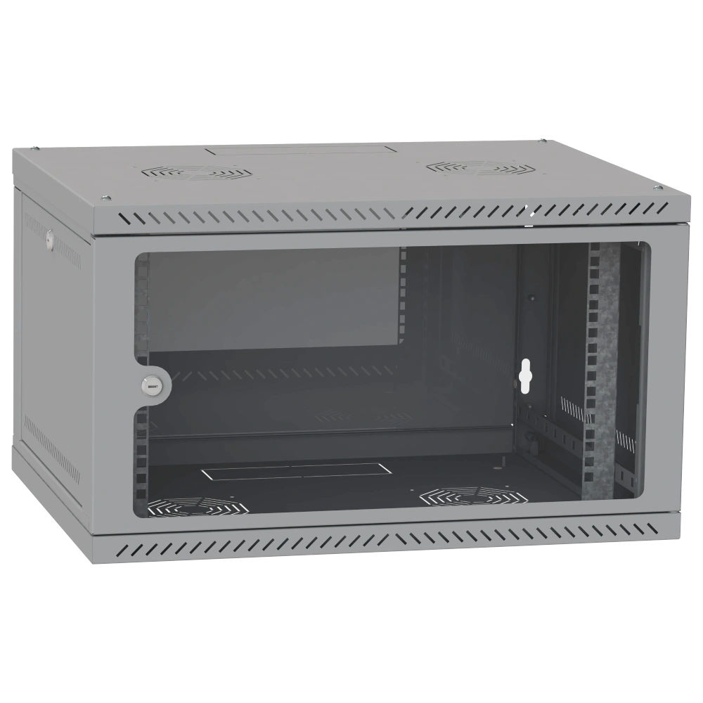 Шафа телекомунікаційна двері скло (сіра) IPCOM 6U 600x600