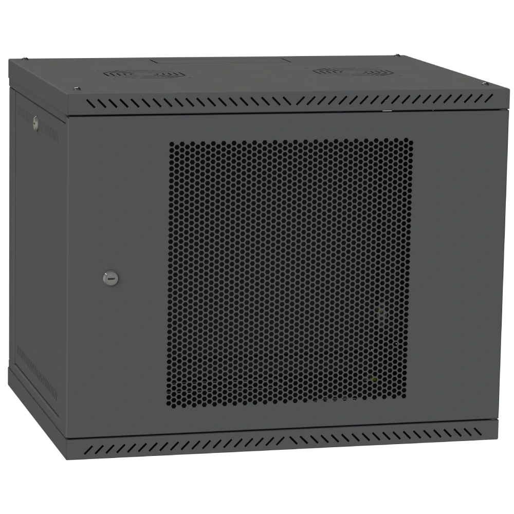 Шафа телекомунікаційна двері перфорація (чорна) IPCOM 12U 600x600