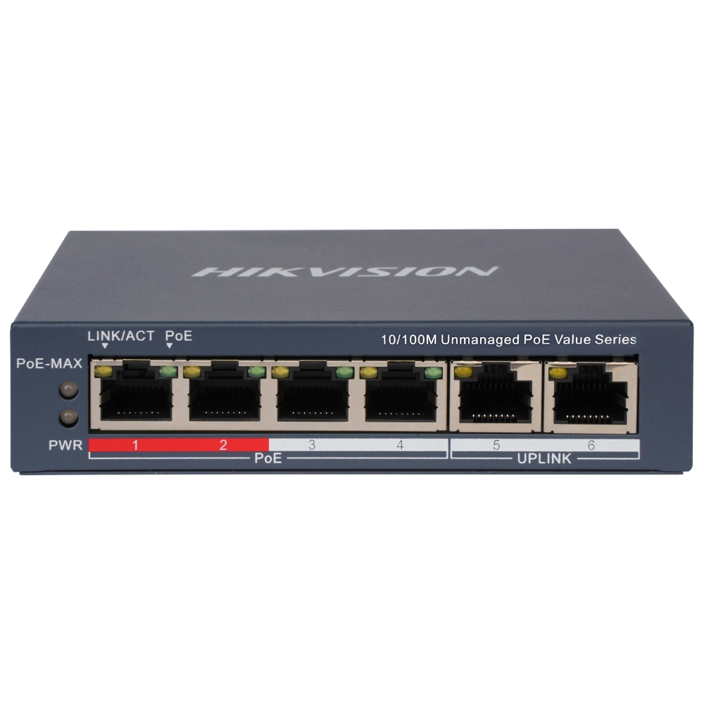 Комутатор 6 портів некерований Hikvision DS-3E0106P-E/M(B) POE